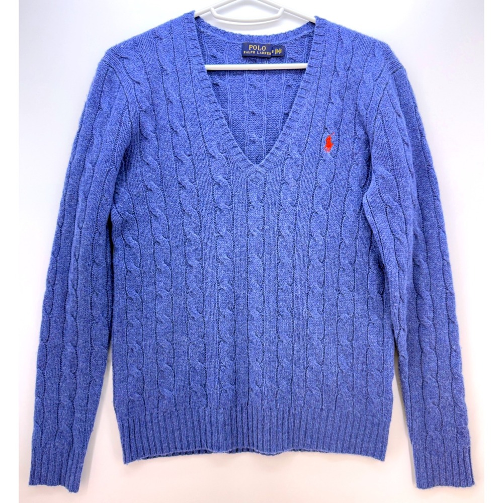 Polo Ralph Lauren Cable Knit V Neck Sweater S Merino Cashmere Preppy Old Money